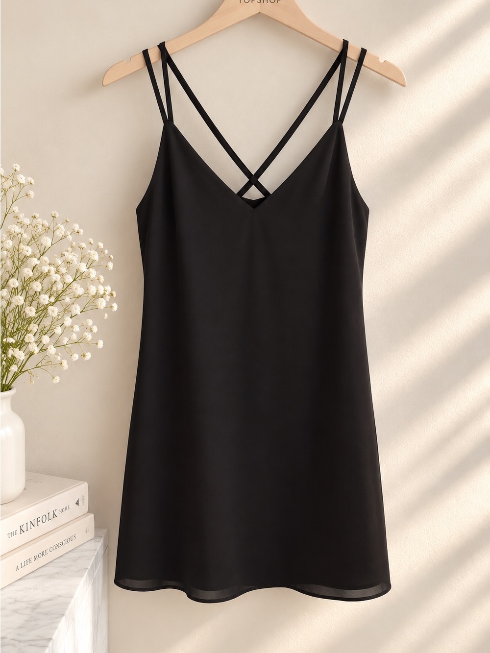 Topshop Black Double-Strap Slip Mini Dress Size 2